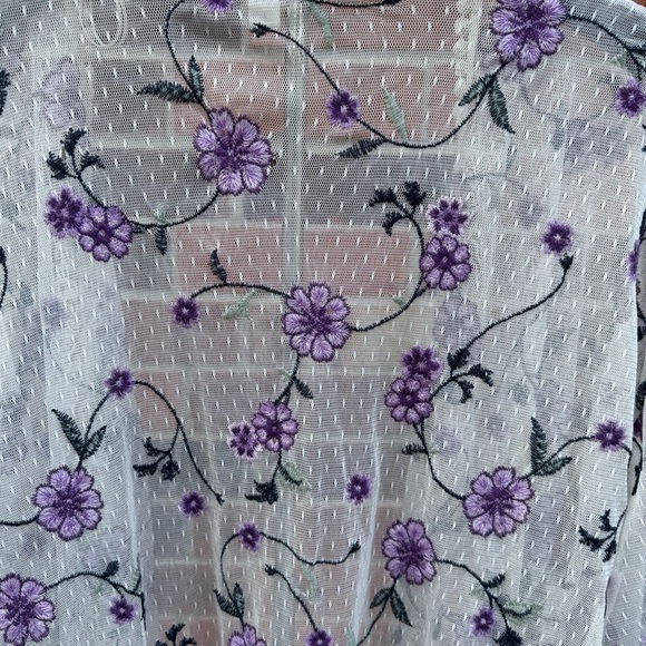 Blue Rain Sheer Kimono with Purple Floral Embroidery - Picture 3 of 7